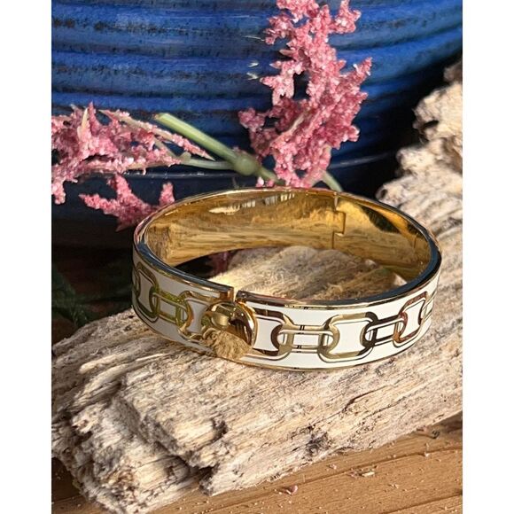 Halcyon Days Chain Cream & Gold Hinged Bangle - Picture 2 of 16
